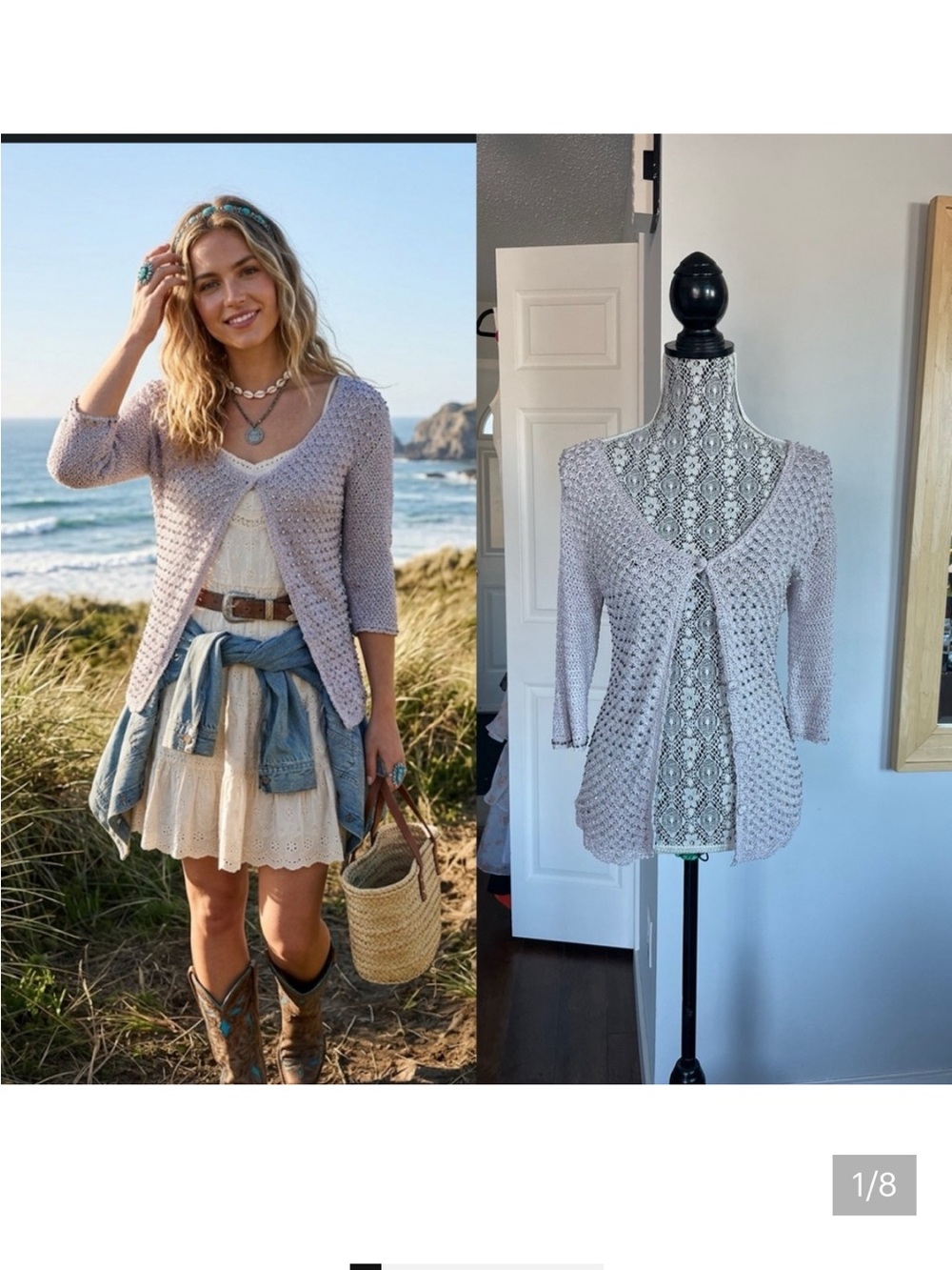 Vintage Crochet Coastal Cowgirl Knit Cardigan Sweater. XS